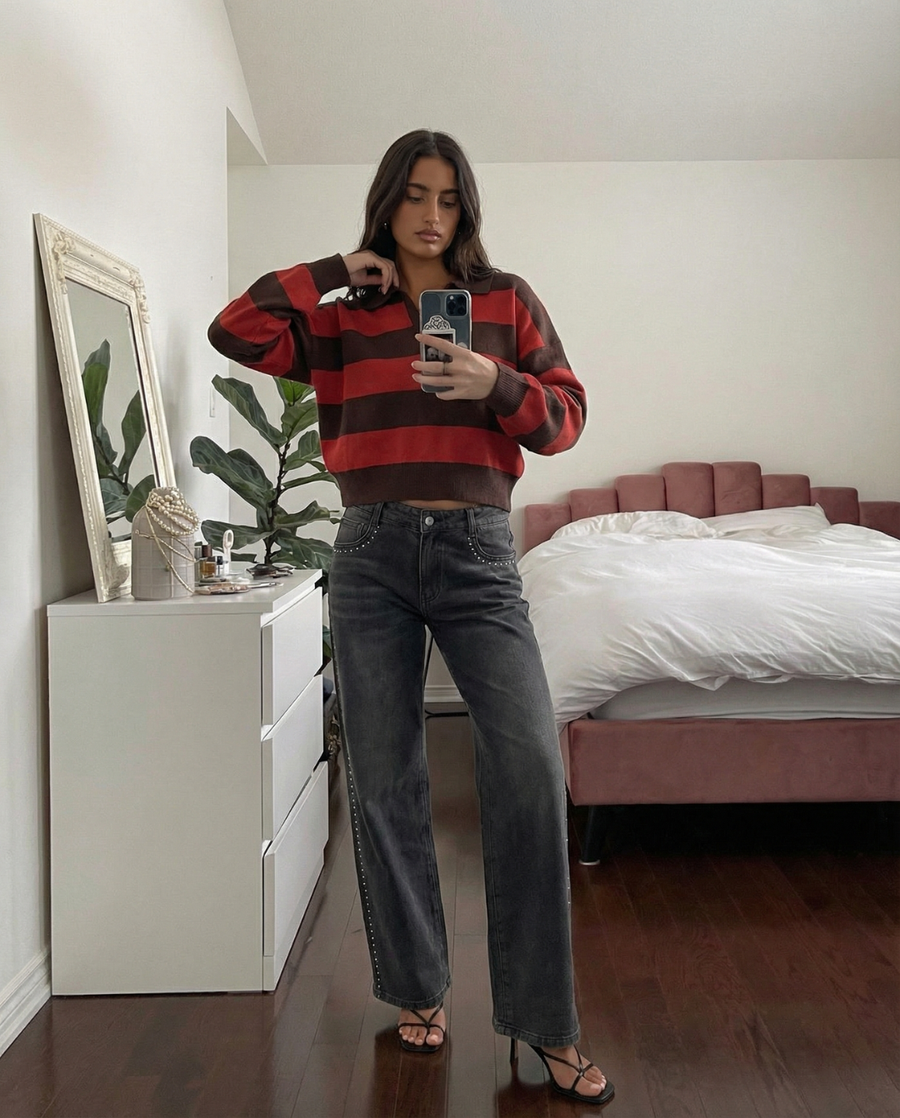 Maglione Crop Donna a Righe