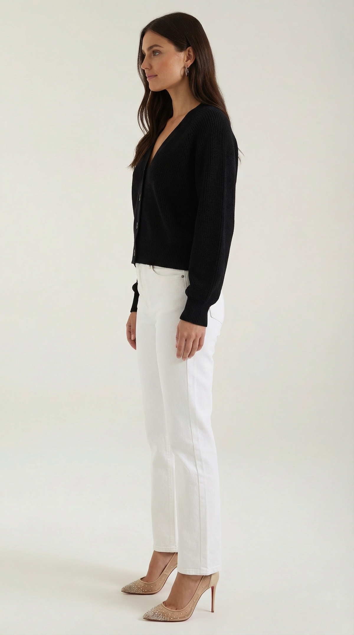 Cardigan Donna Bottonato con Scollo a V