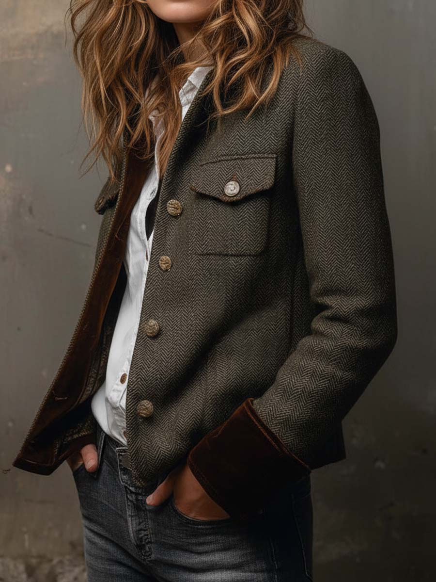 Rowena | Blazer con Bordo a Contrasto a Spina di Pesce