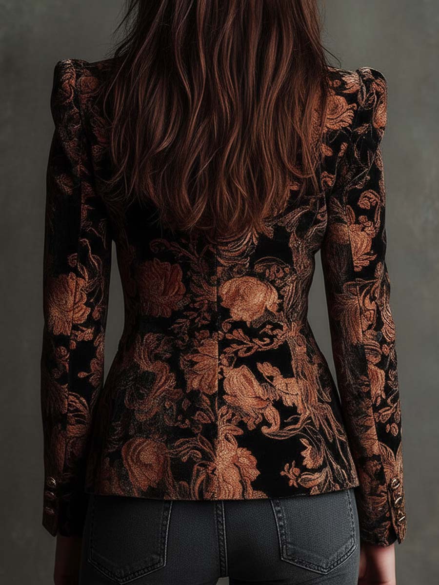 Arabella | Blazer Tailored Nero e Bronzo con Motivo Floreale