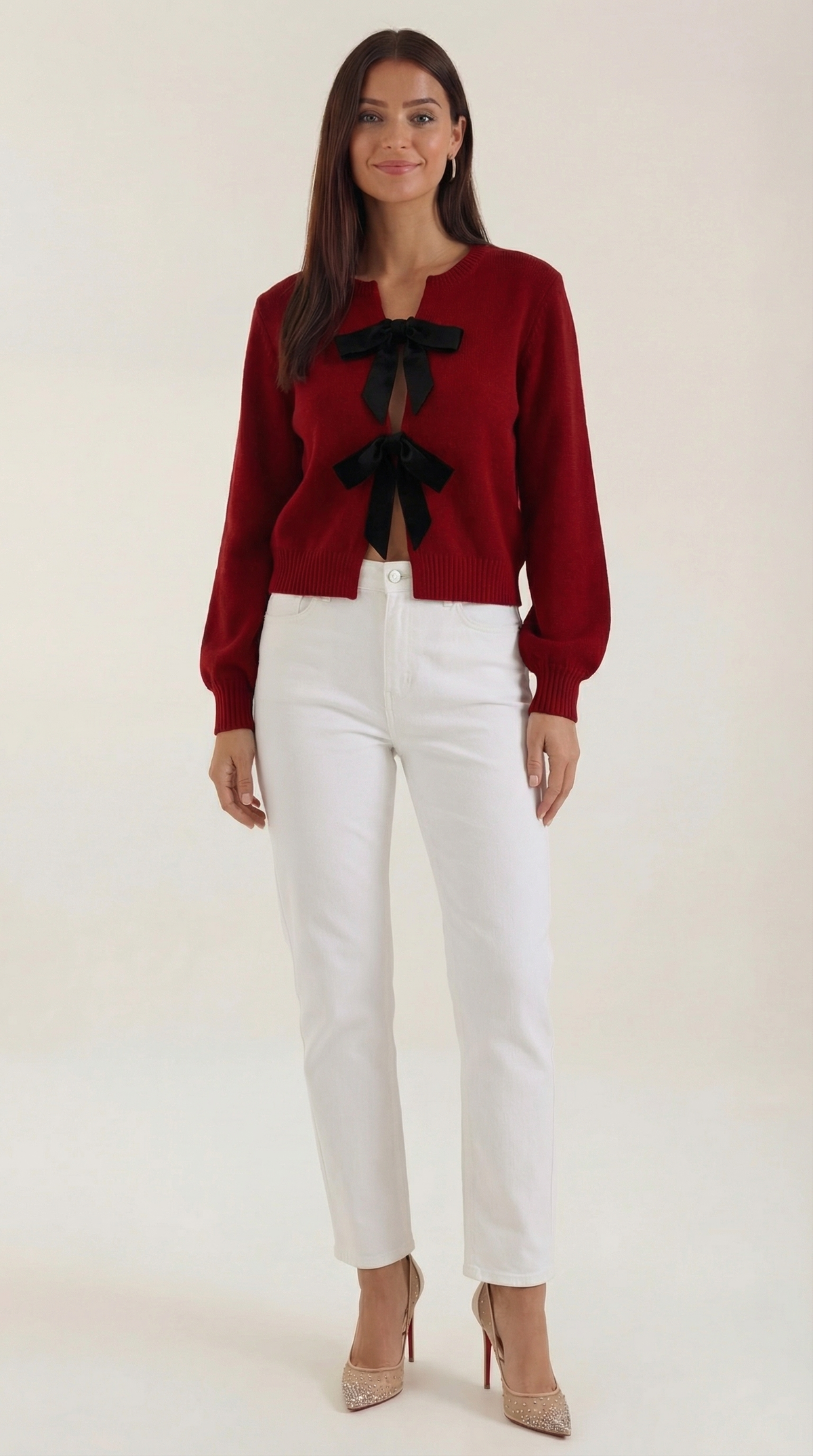 Top Donna in Maglia con Fiocco e Maniche Balloon
