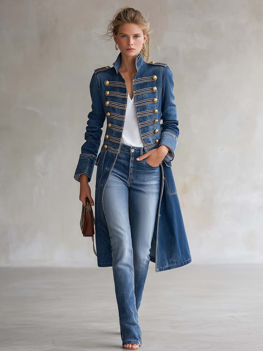 Ginevra | Cappotto in denim con bottoni dorati