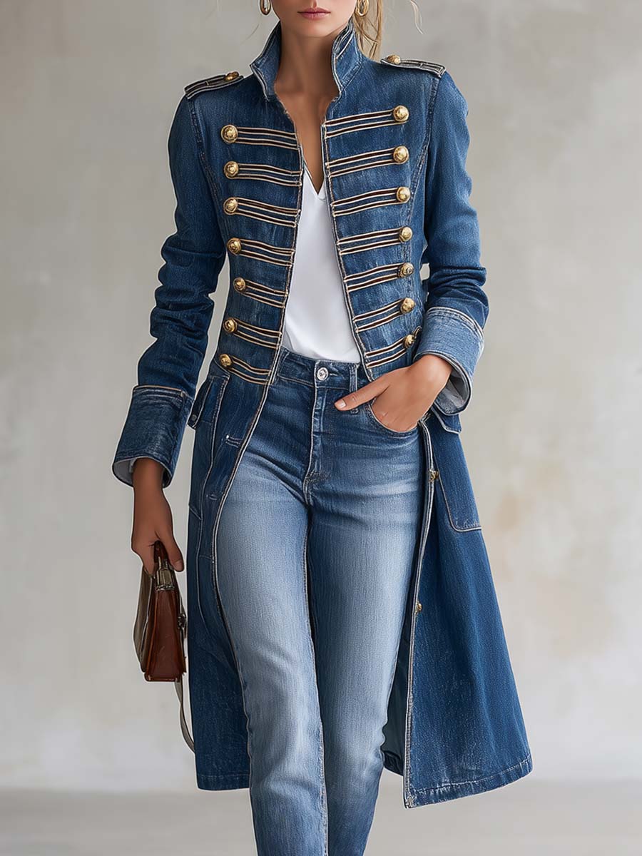 Ginevra | Cappotto in denim con bottoni dorati