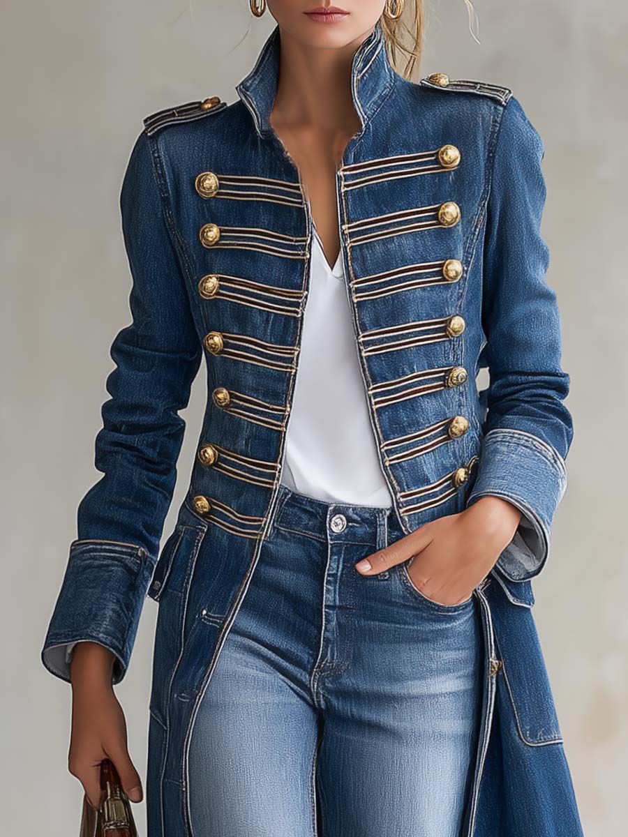 Ginevra | Cappotto in denim con bottoni dorati