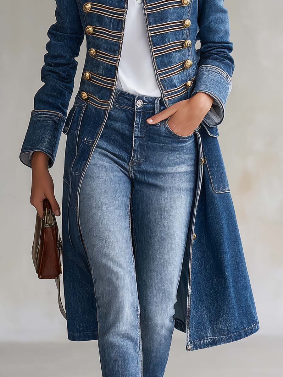 Ginevra | Cappotto in denim con bottoni dorati