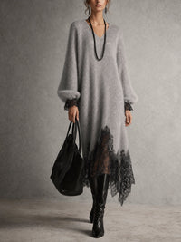 Rachele | Abito midi in maglia con pizzo