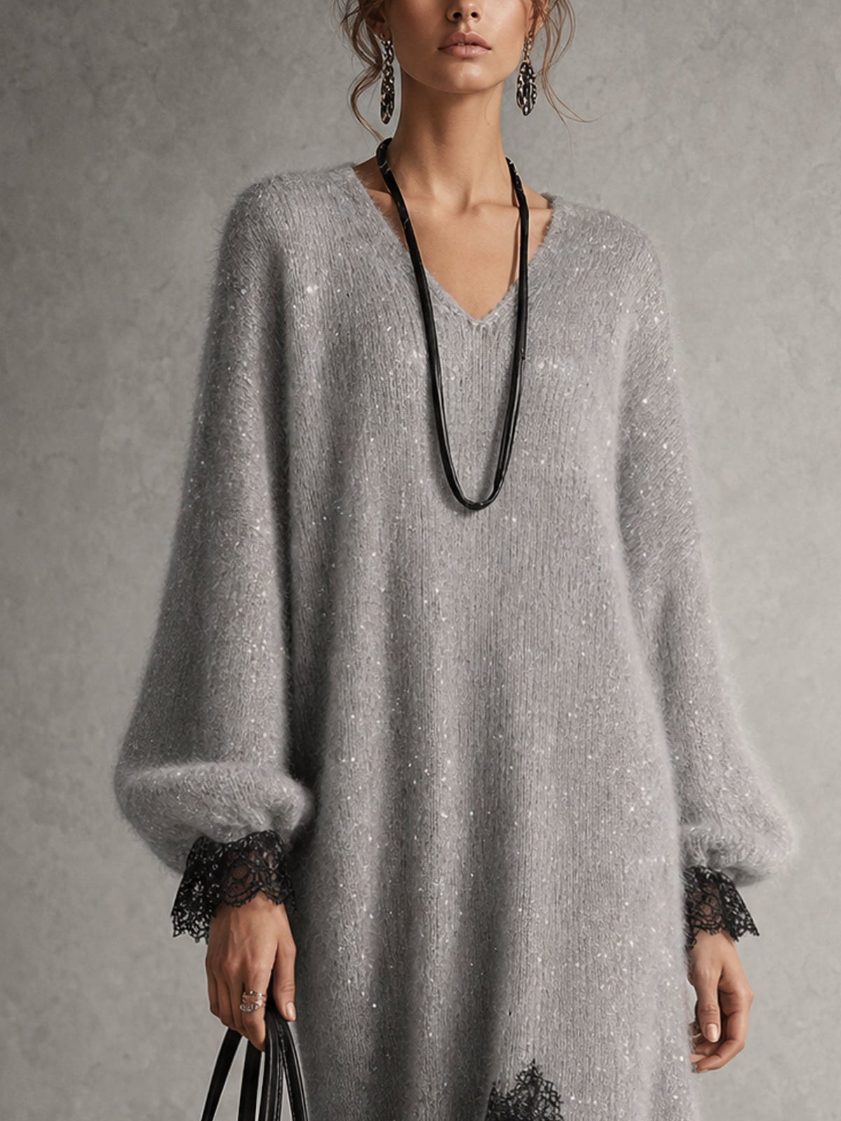 Rachele | Abito midi in maglia con pizzo