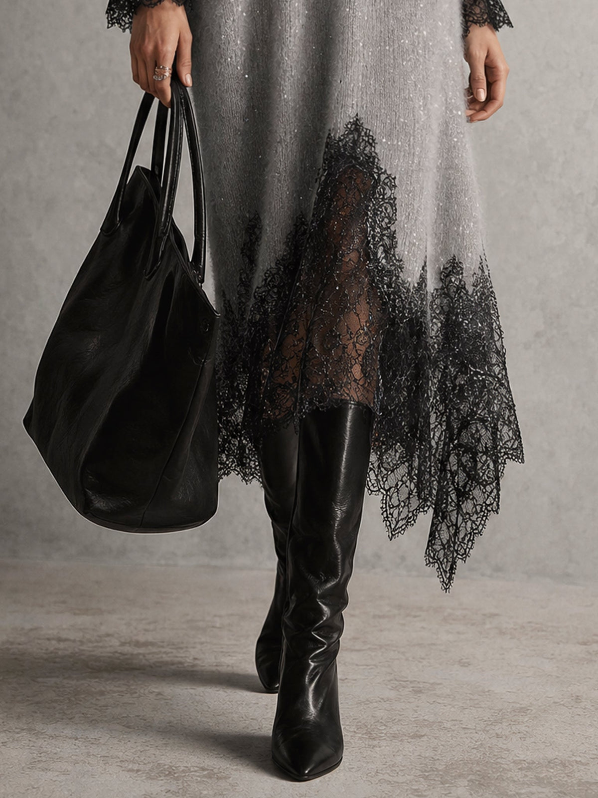 Rachele | Abito midi in maglia con pizzo