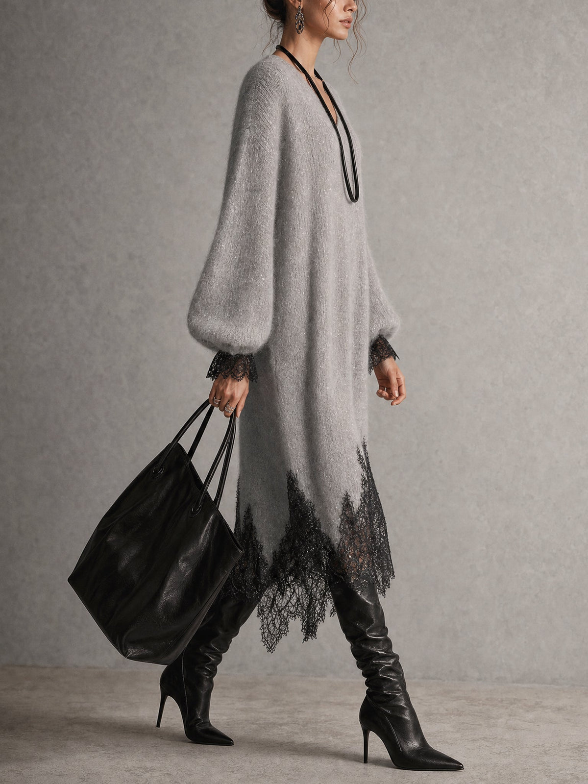 Rachele | Abito midi in maglia con pizzo