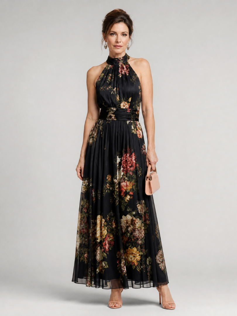 Sior | Abito Midi Floreale con Collo Halter