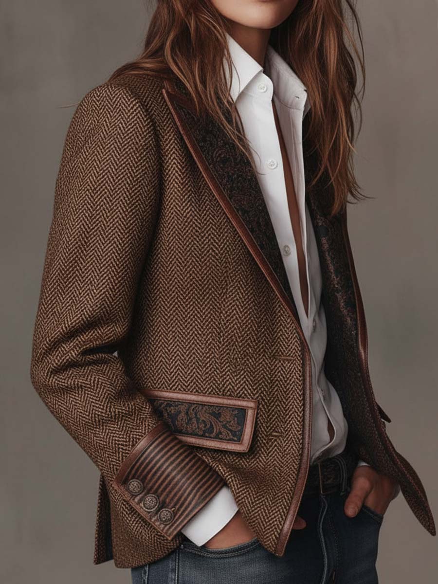 Theodora | Blazer in Pannello a Spina di Pesce