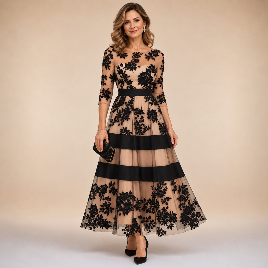 Adeline™ Abito Midi da Sera in Pizzo Floreale