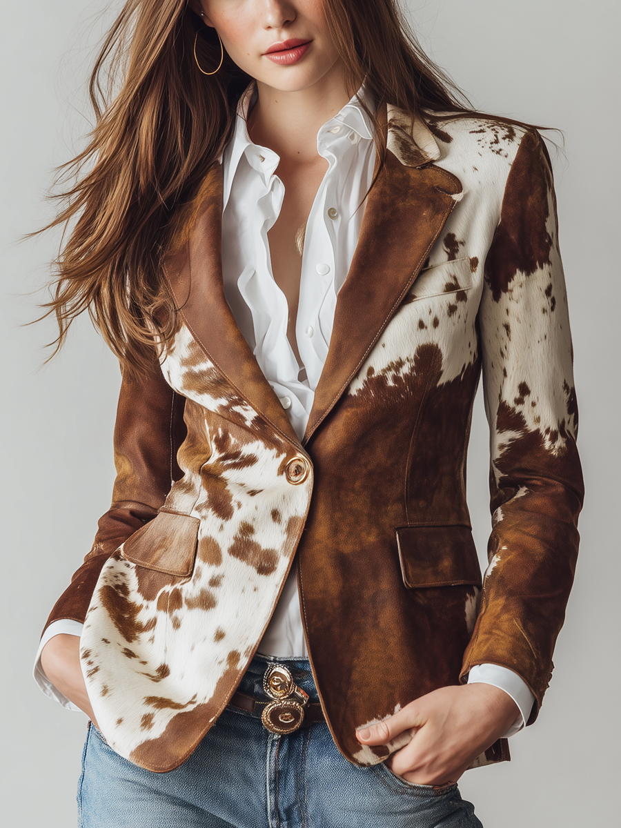 Winifred | Blazer Vintage a Stampa di Mucca