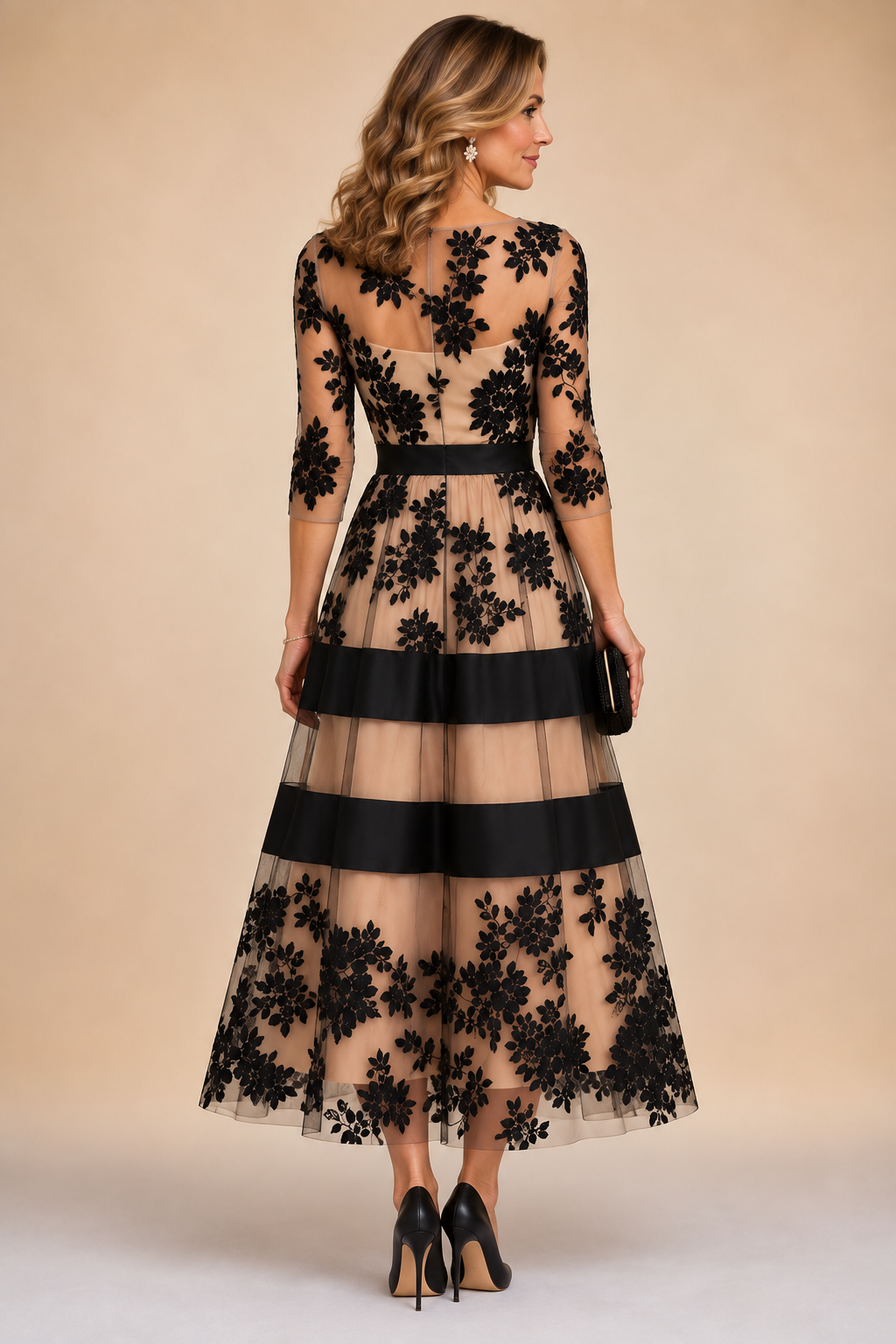 Adeline™ Abito Midi da Sera in Pizzo Floreale