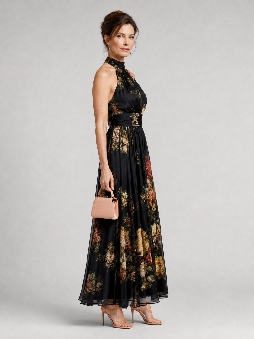 Sior | Abito Midi Floreale con Collo Halter