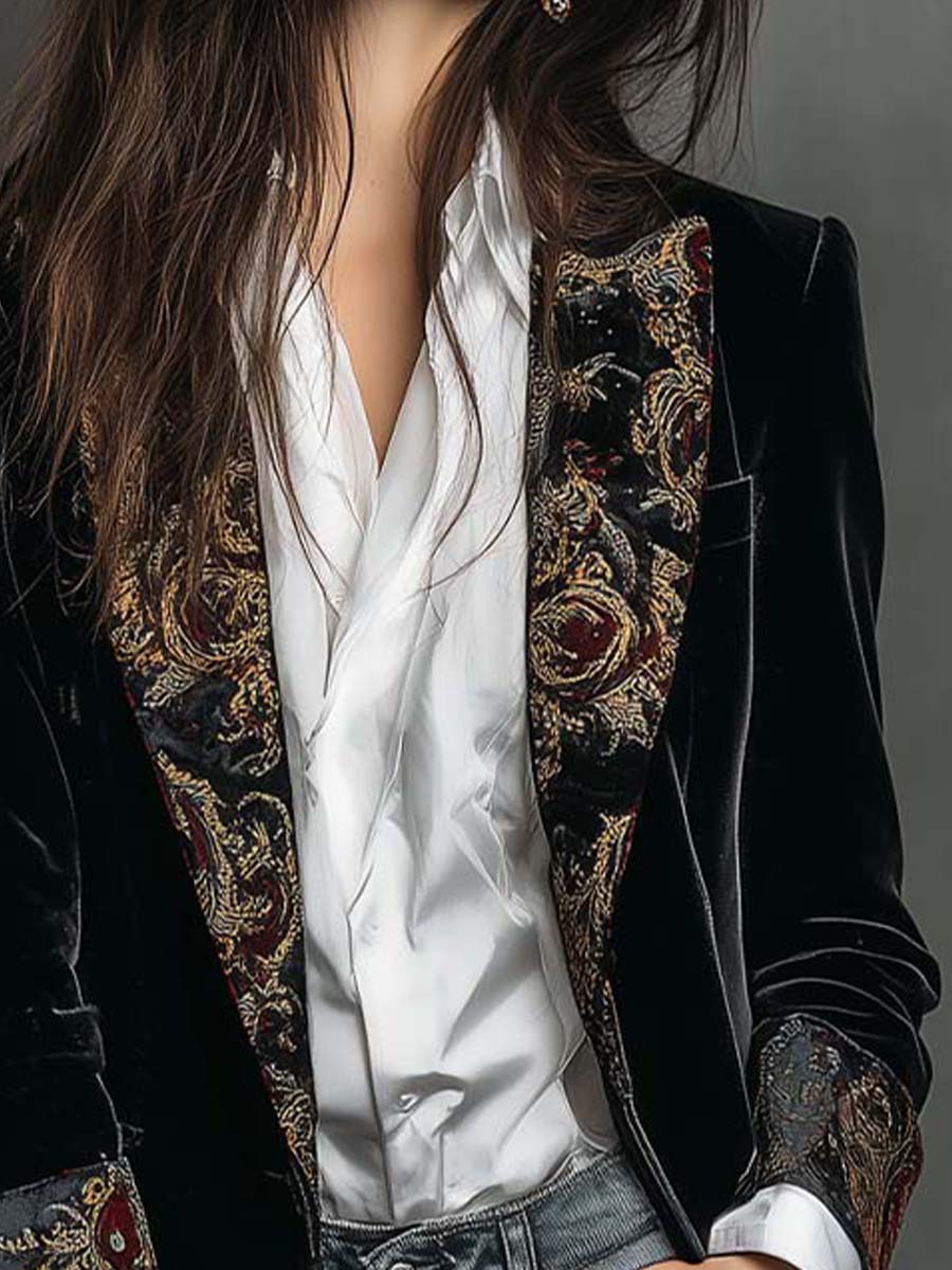 Verity | Blazer Nero Barocco con Rever