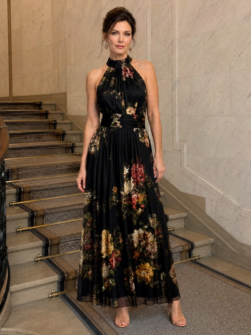 Sior | Abito Midi Floreale con Collo Halter