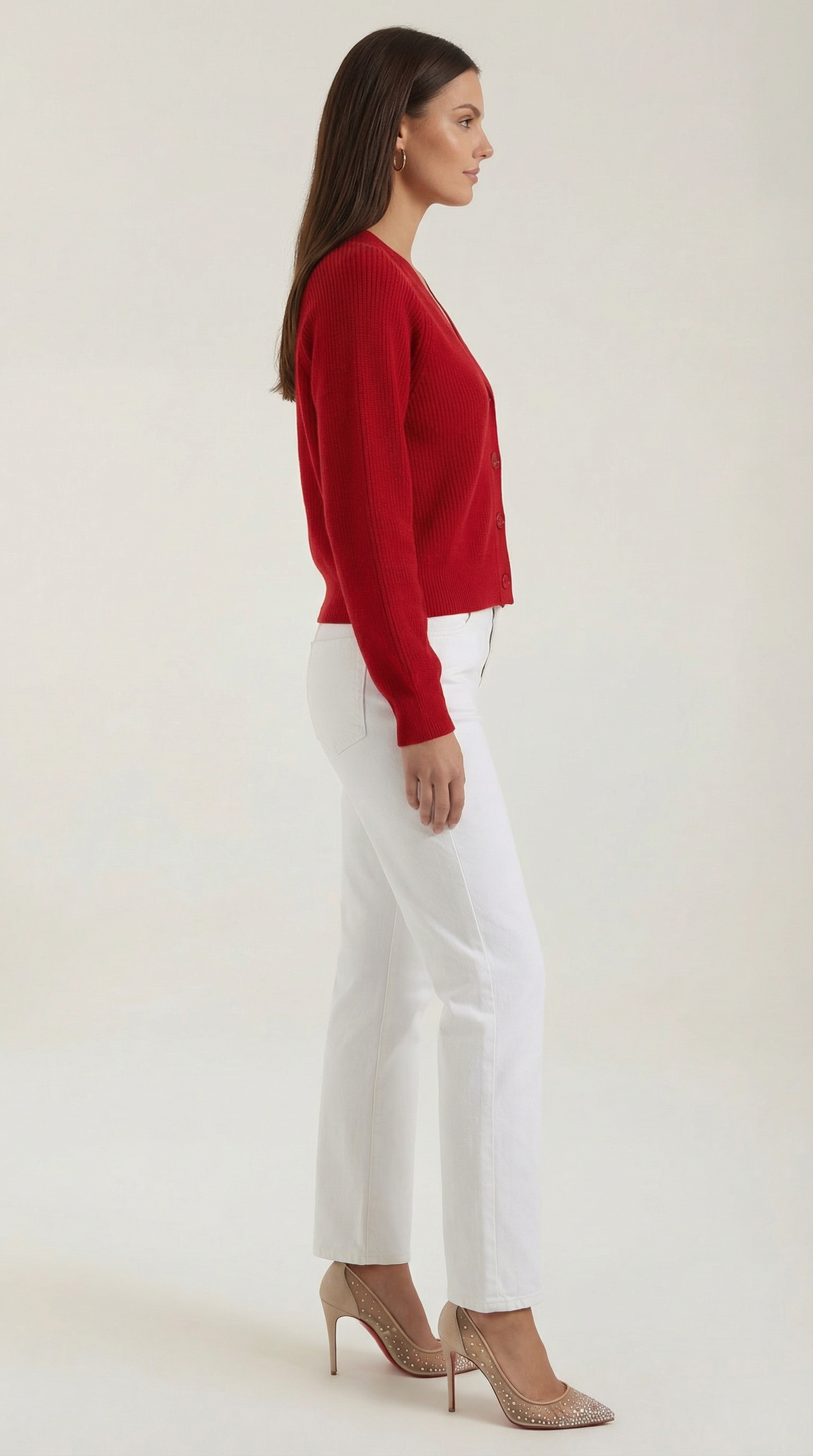 Cardigan Donna Bottonato con Scollo a V