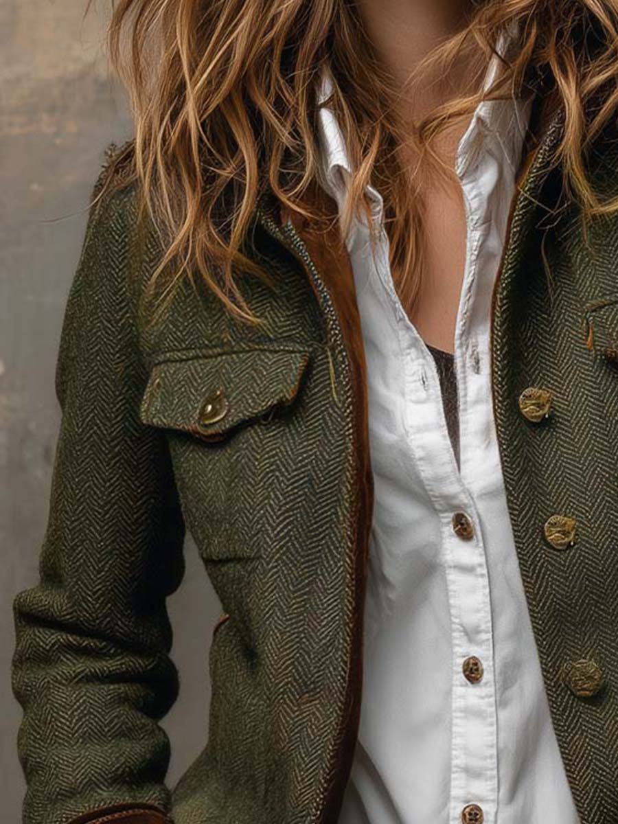 Rowena | Blazer con Bordo a Contrasto a Spina di Pesce