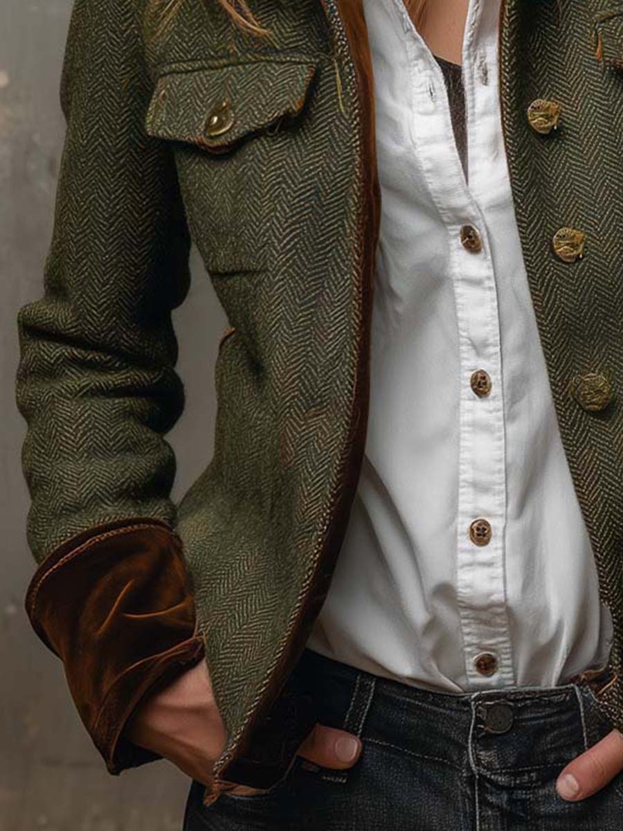 Rowena | Blazer con Bordo a Contrasto a Spina di Pesce