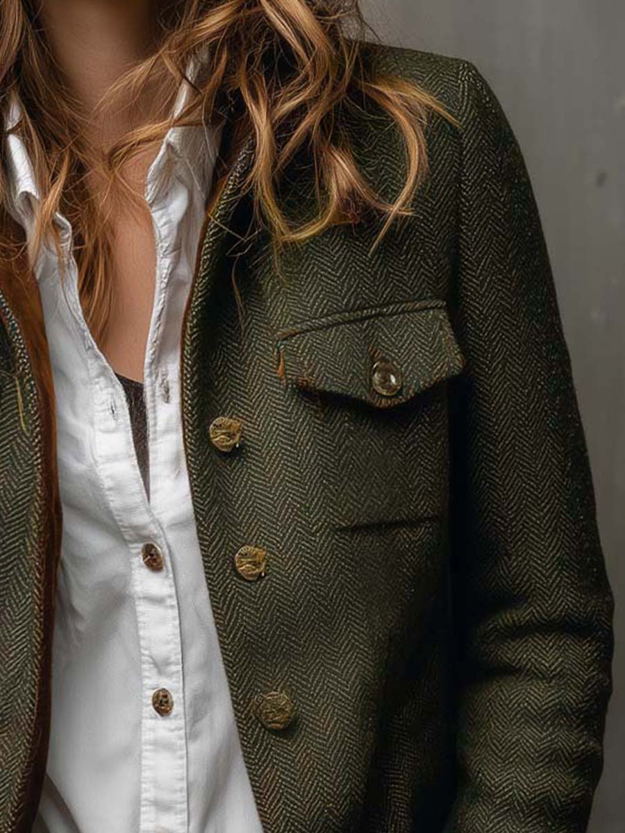 Rowena | Blazer con Bordo a Contrasto a Spina di Pesce