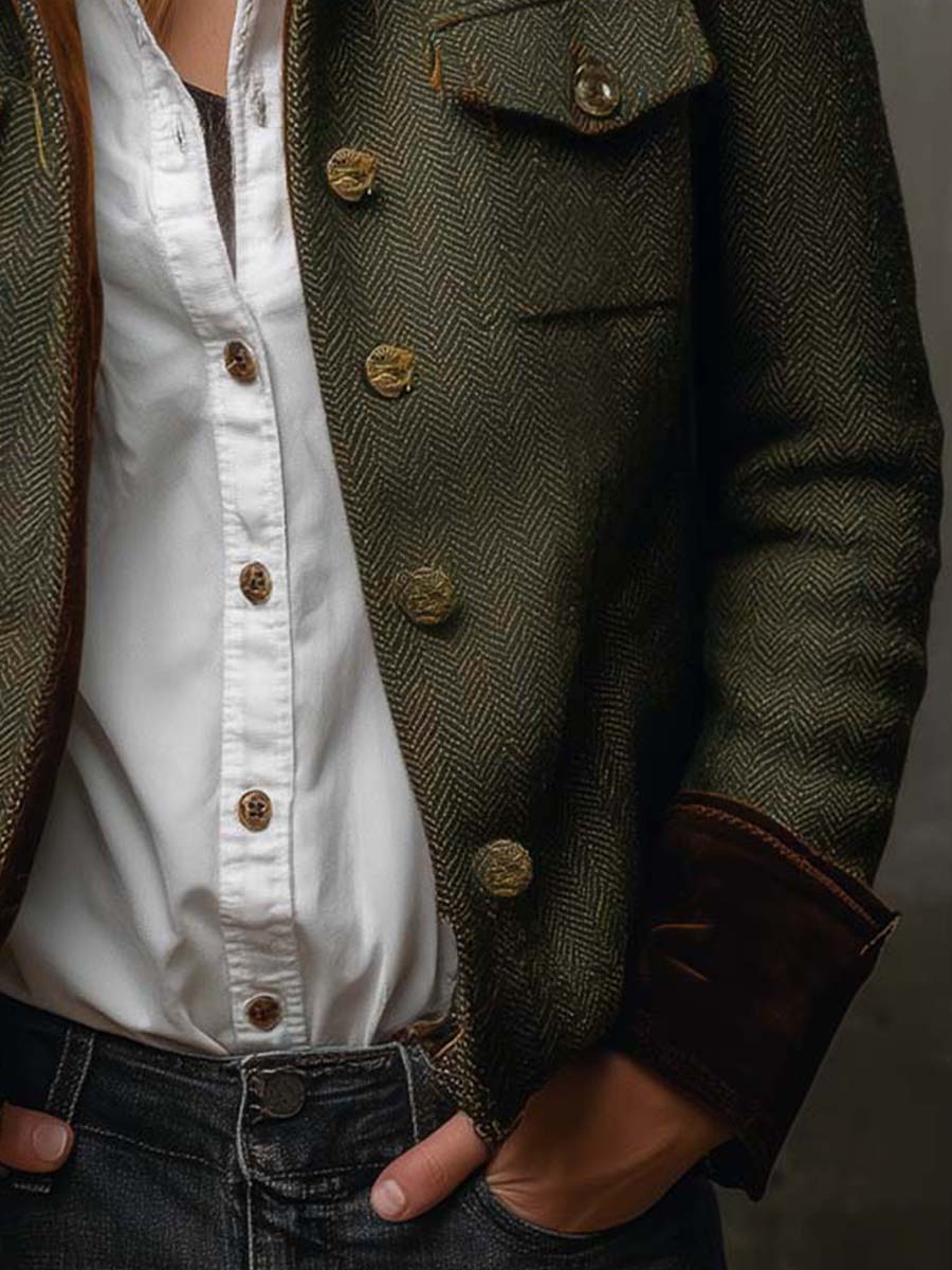 Rowena | Blazer con Bordo a Contrasto a Spina di Pesce