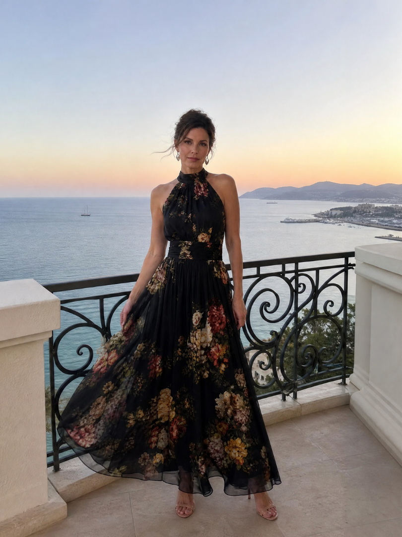 Sior | Abito Midi Floreale con Collo Halter