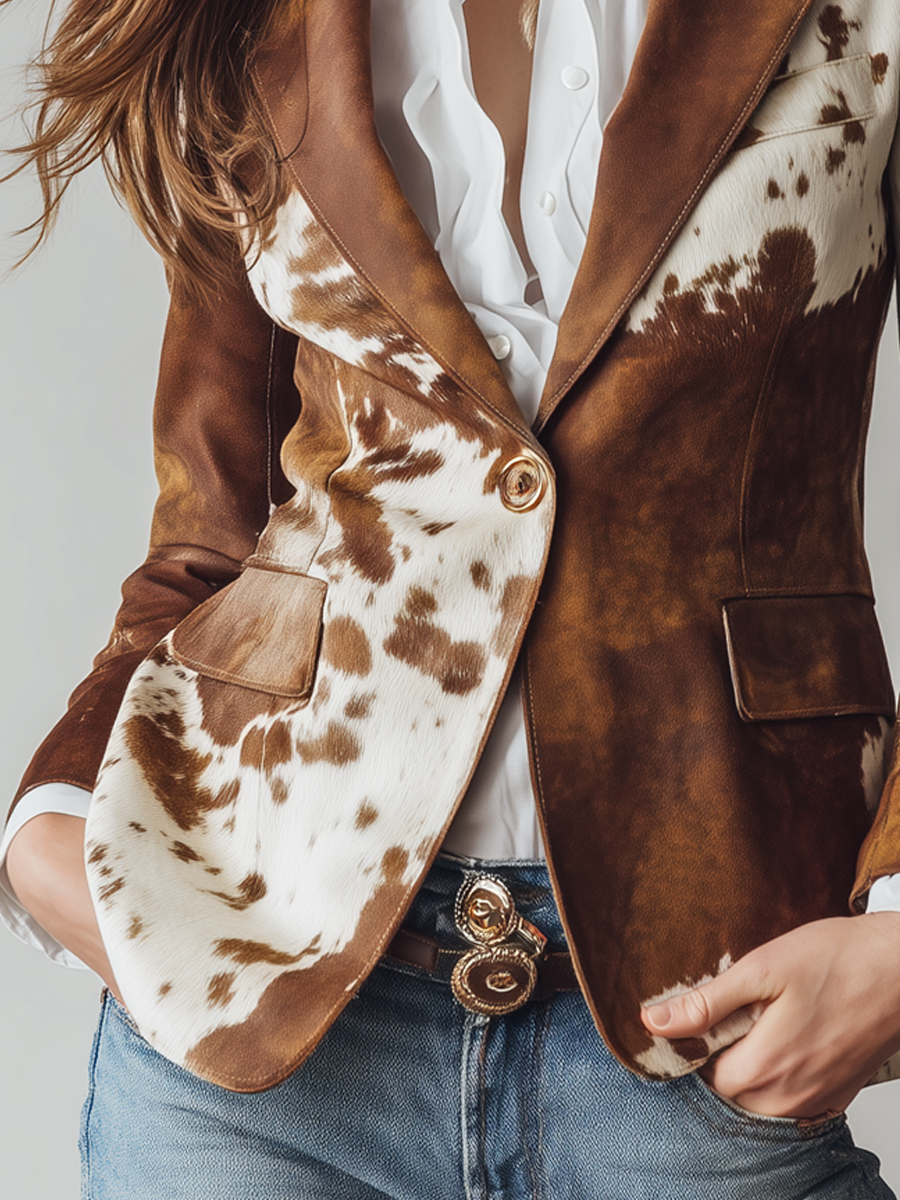 Winifred | Blazer Vintage a Stampa di Mucca