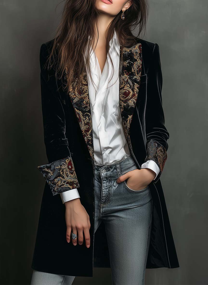 Verity | Blazer Nero Barocco con Rever