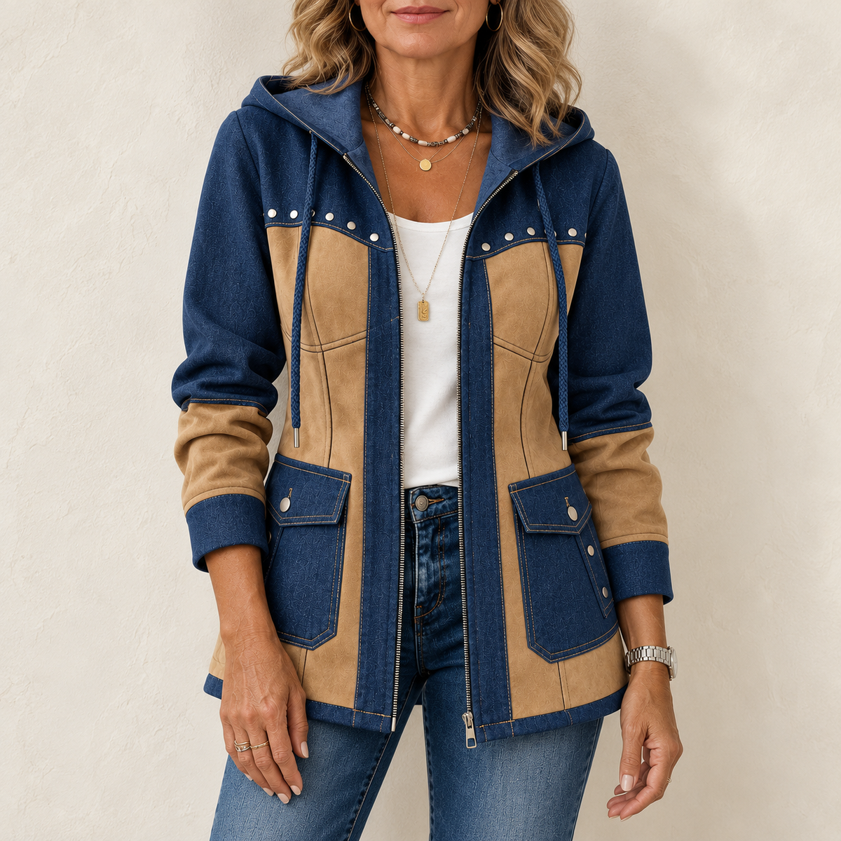 Veronica | Giacca con Cappuccio Bimateriale