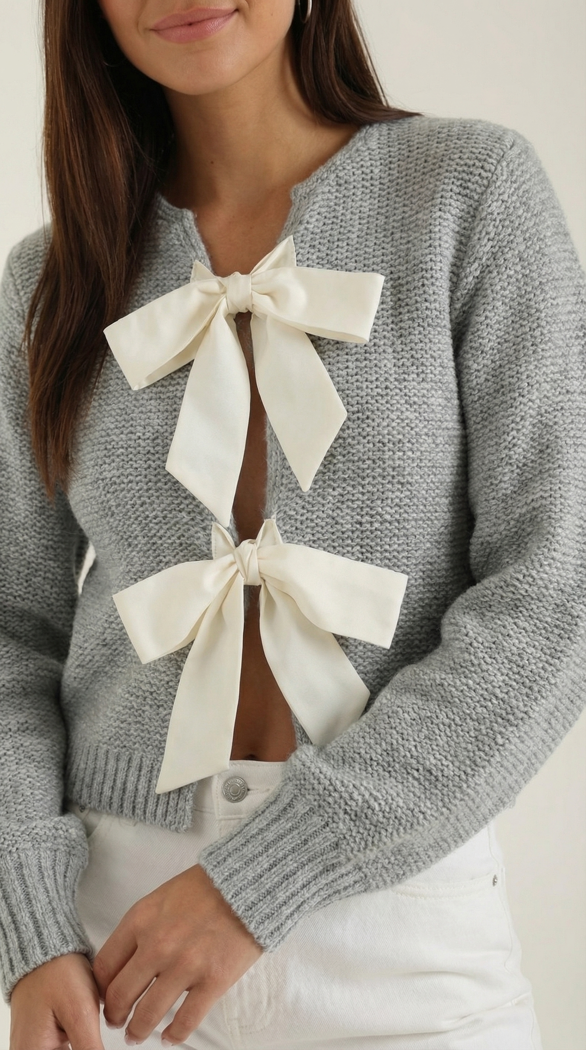 Top Donna in Maglia con Fiocco e Maniche Balloon