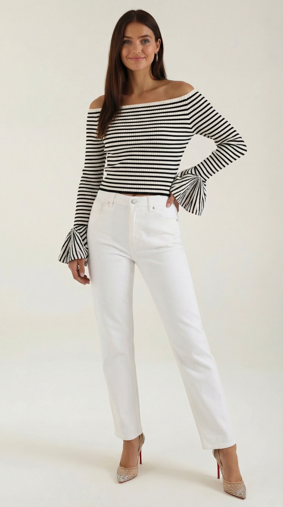 Top Donna a Righe Off Shoulder con Volant