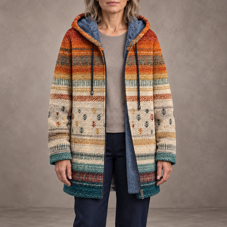 Autunno | Cappotto con cappuccio e motivi folk