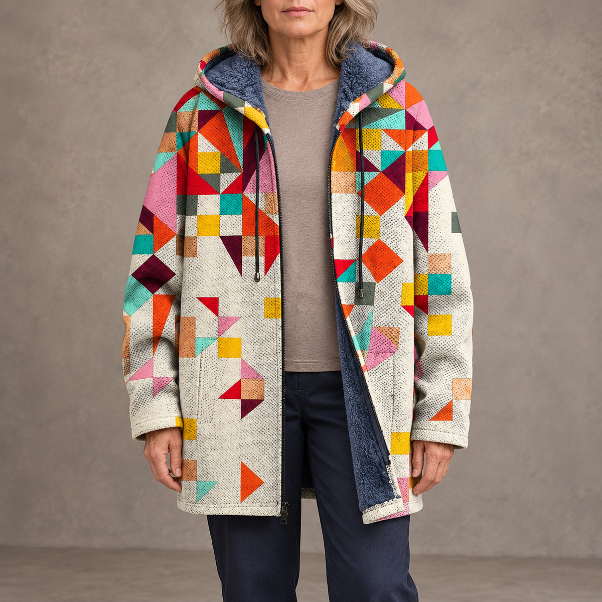 Mosaico | Cappotto con stampa geometrica multicolore