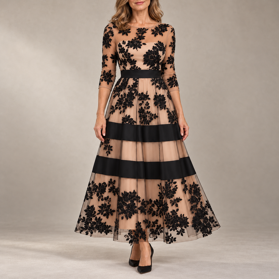 Adeline™ Abito Midi da Sera in Pizzo Floreale
