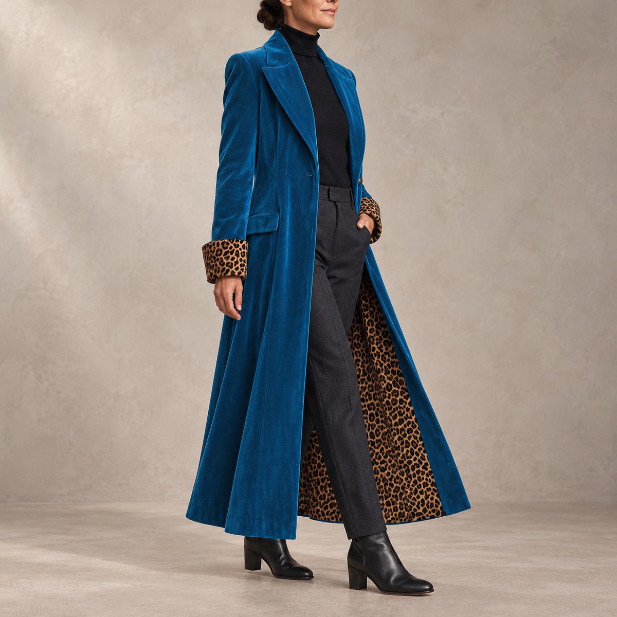 Madison | Cappotto lungo con dettagli leopardati