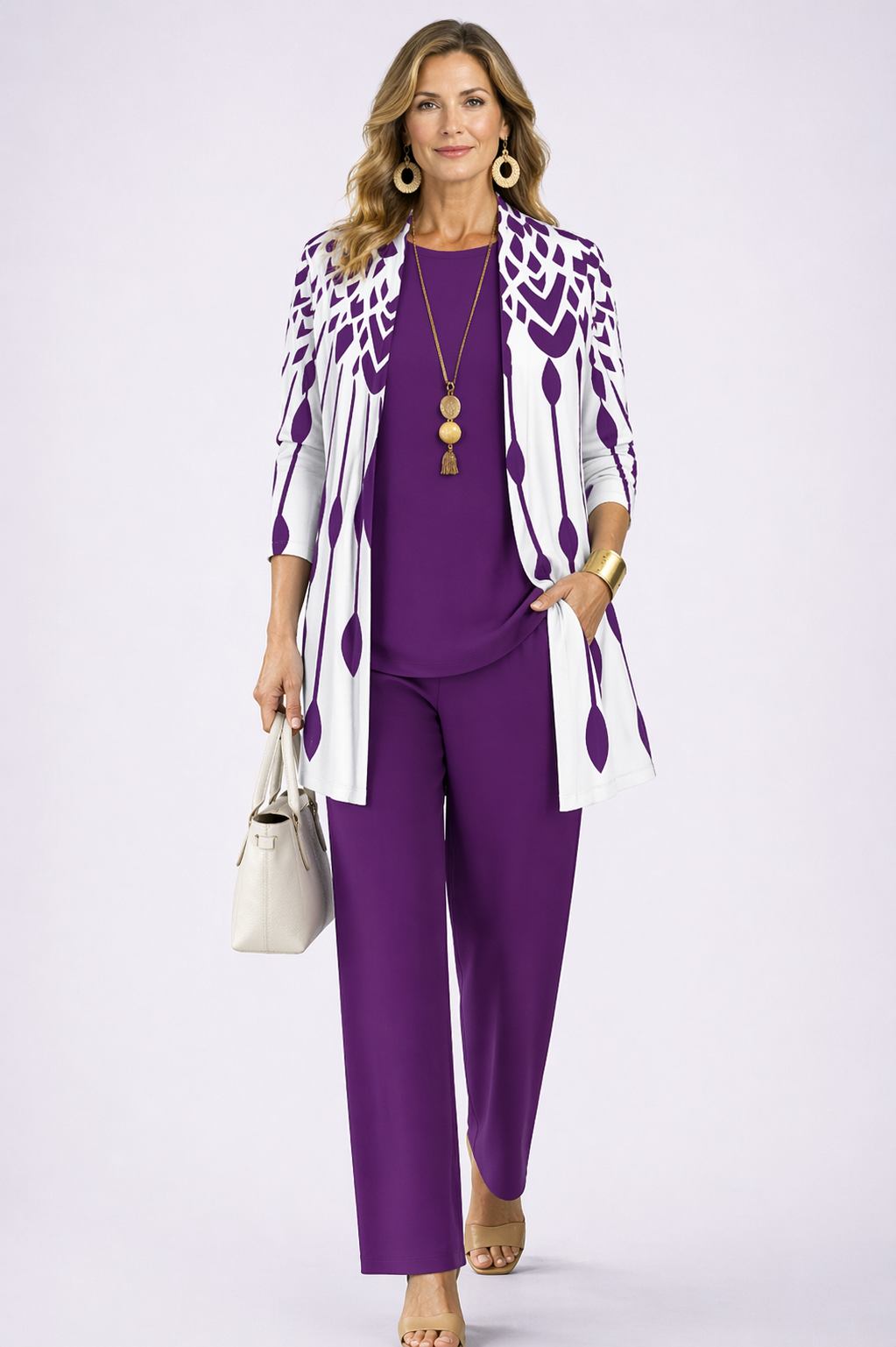Eliana | Completo Donna 3 Pezzi Viola e Bianco