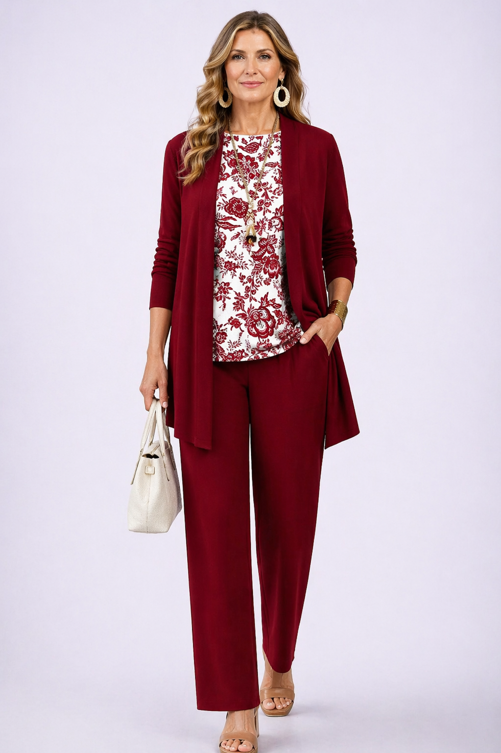 Donatella | Completo Donna 3 Pezzi Bianco e Rosso