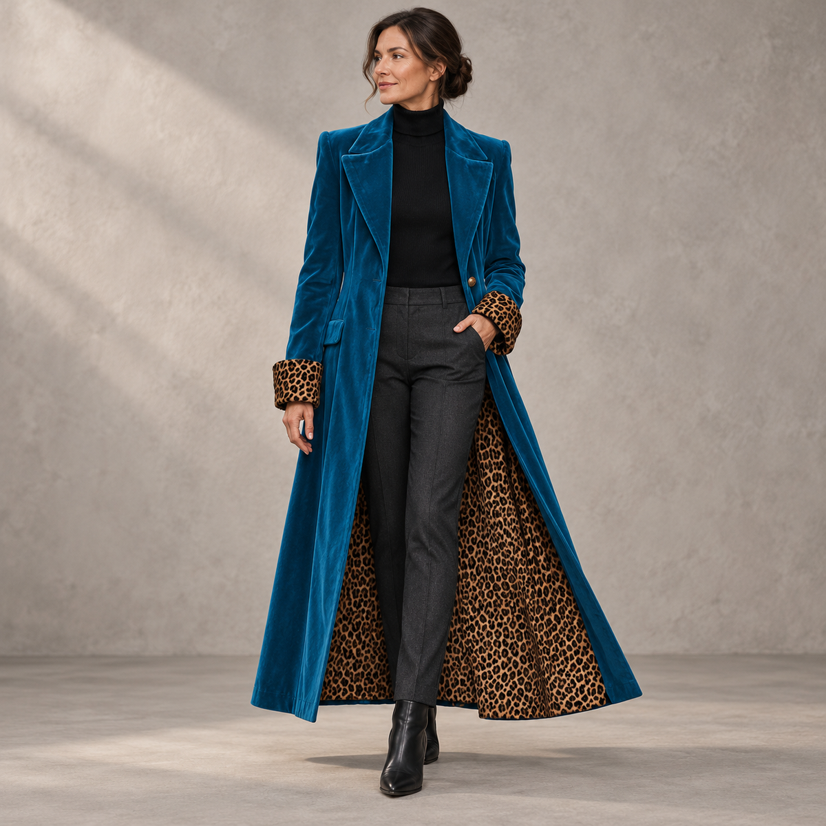 Madison | Cappotto lungo con dettagli leopardati