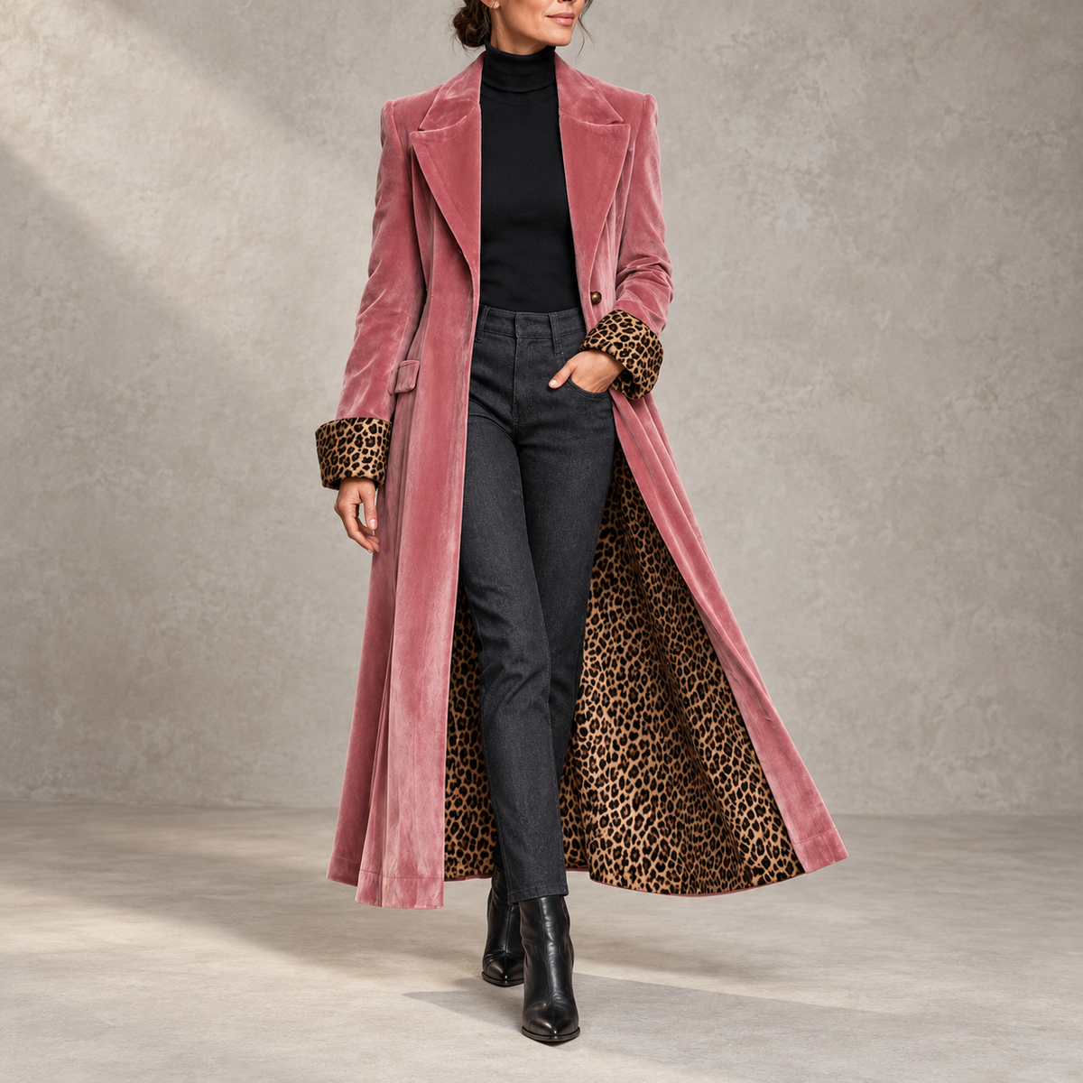 Madison | Cappotto lungo con dettagli leopardati