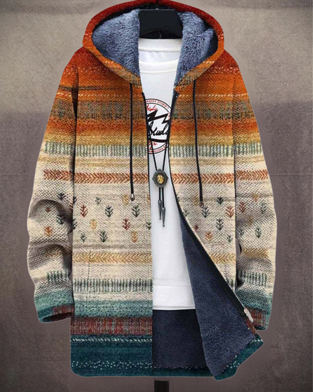 Autunno | Cappotto con cappuccio e motivi folk