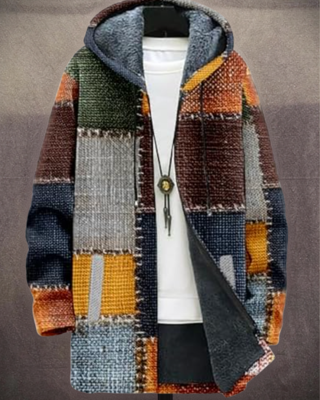 Terra | Cappotto con cappuccio effetto patchwork