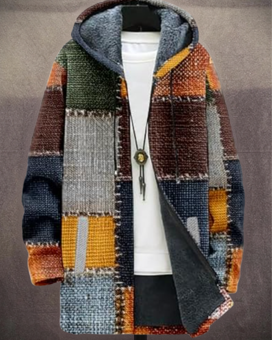 Terra | Cappotto con cappuccio effetto patchwork