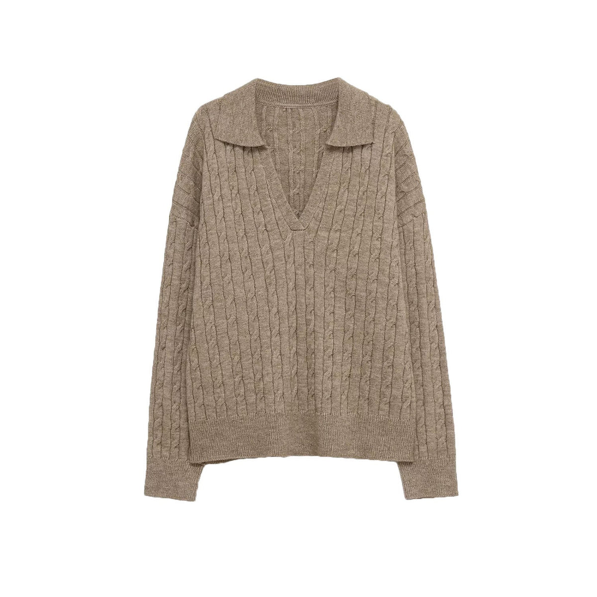 Maglione Donna Scollo a V in Maglia a Trecce