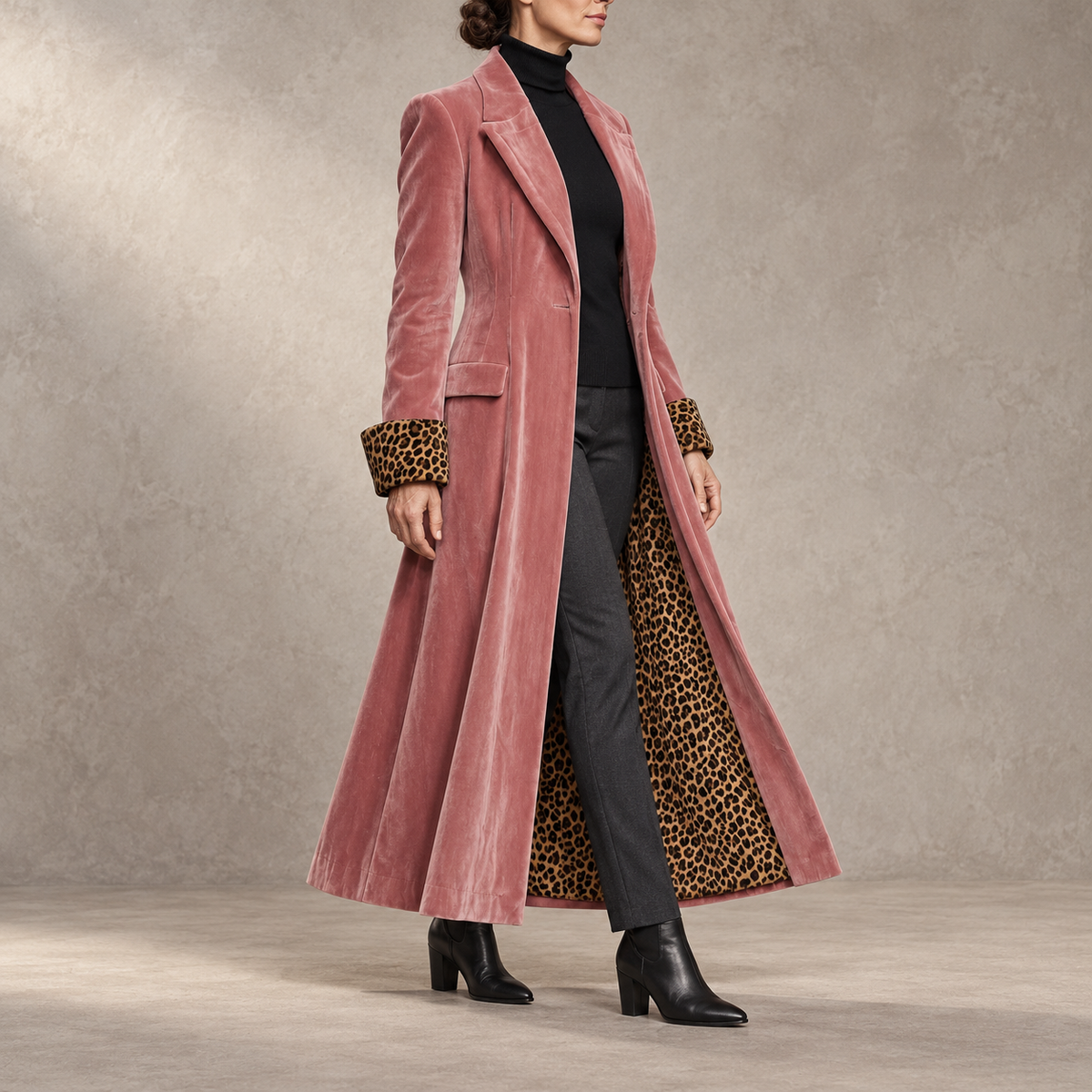Madison | Cappotto lungo con dettagli leopardati