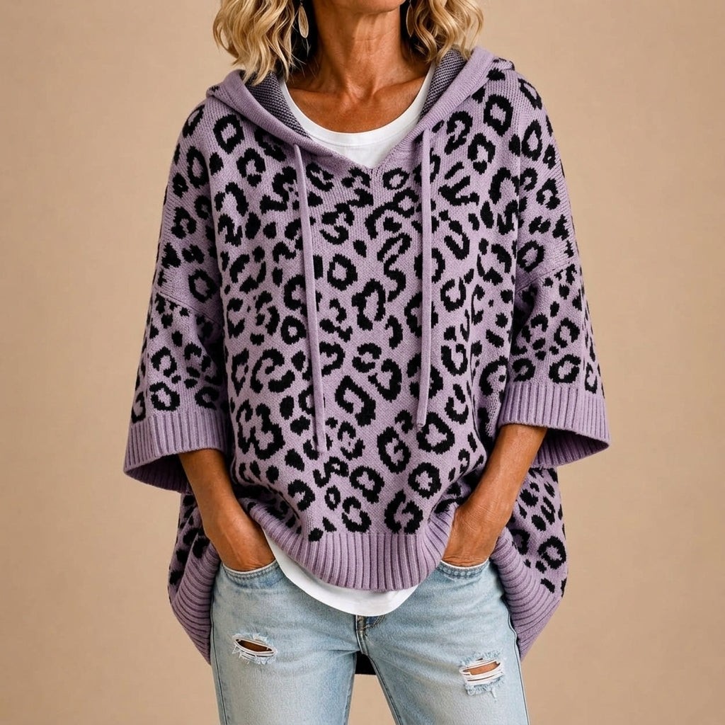 Gabriella | Poncho leopardato in maglia con cappuccio