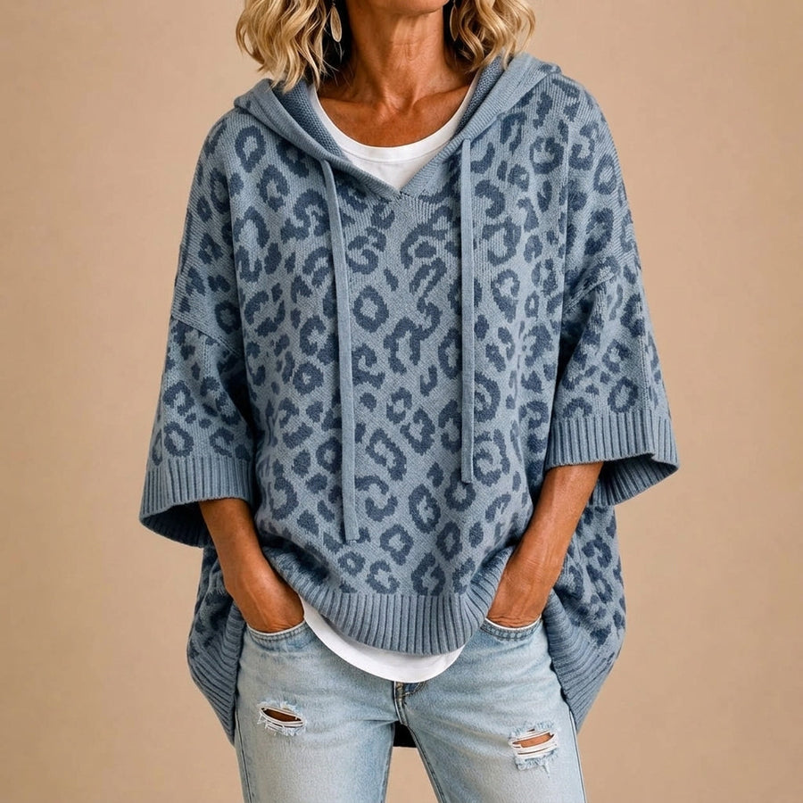 Gabriella | Poncho leopardato in maglia con cappuccio