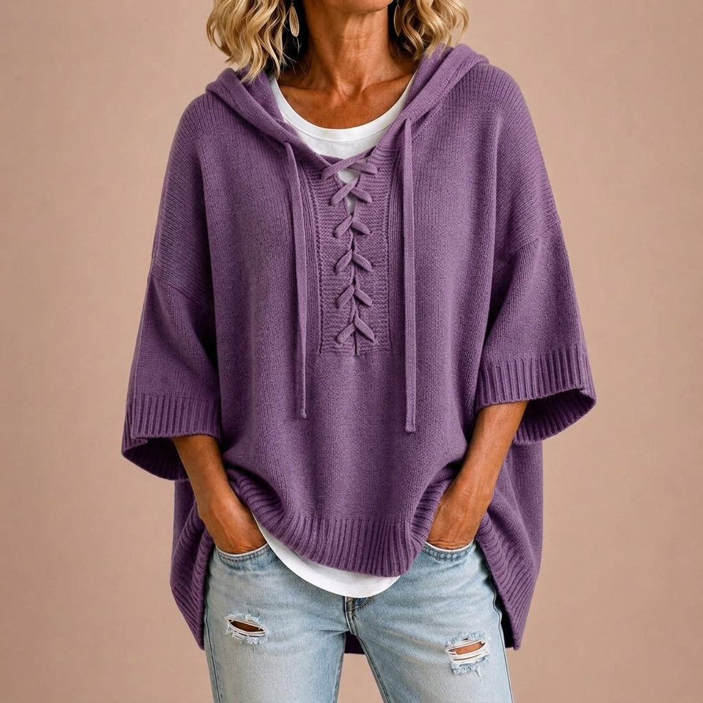 Claudia | Poncho ampio in maglia con cappuccio