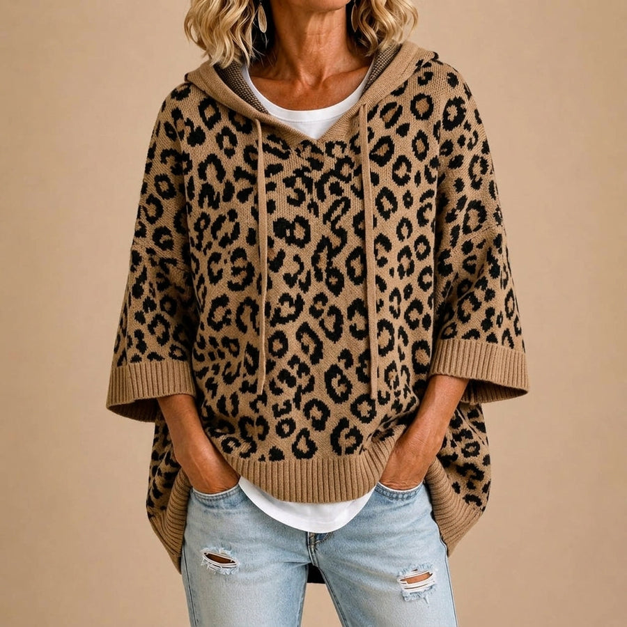 Gabriella | Poncho leopardato in maglia con cappuccio