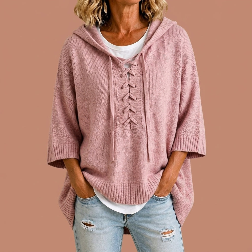 Claudia | Poncho ampio in maglia con cappuccio